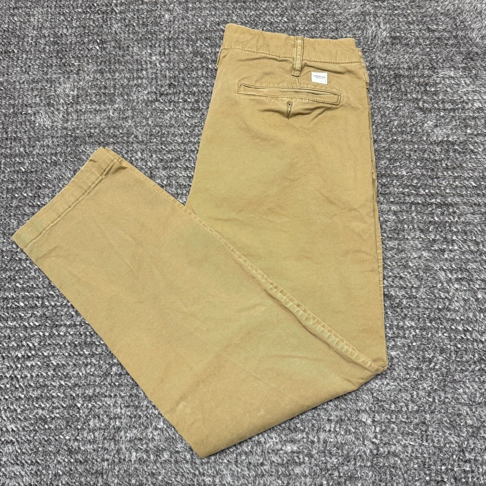 American Eagle Mens Original Straight Chino Pants Size 34x32‎ Tan Khaki Flex